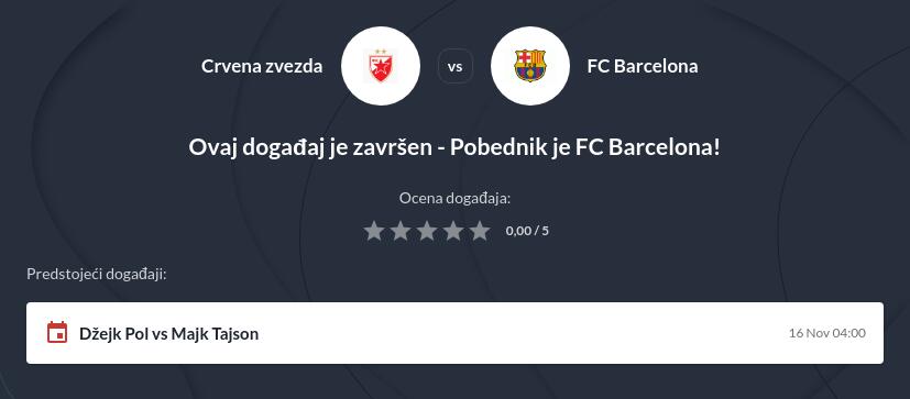 Crvena zvezda - Barselona kvote i prenos uživo