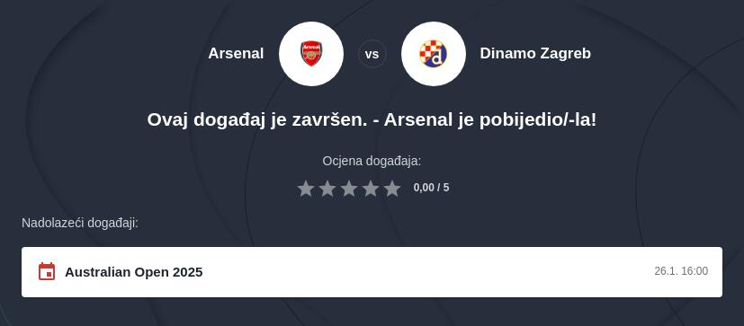 Arsenal - Dinamo kvote i prijenos