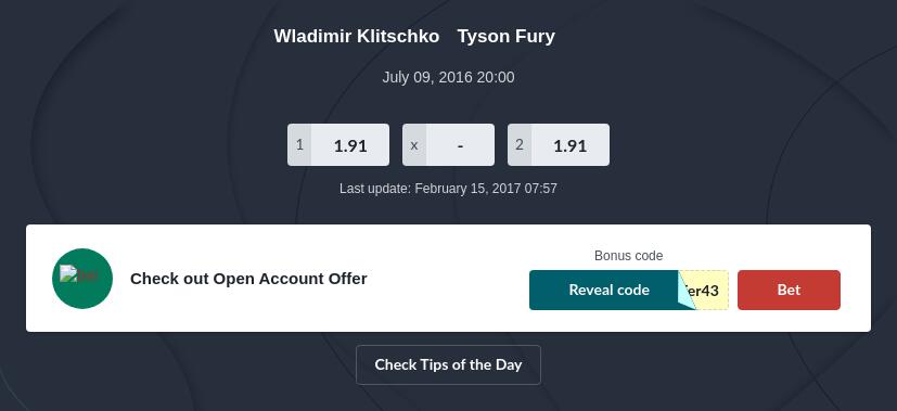 Tyson Fury vs Wladimir Klitschko 2016 Betting Odds