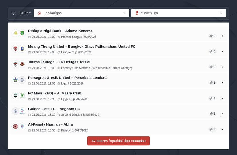 Foci élő közvetítés és élő fogadási oldalak