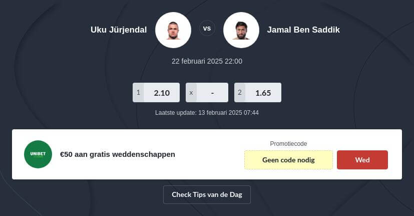 Wedden op Jürjendal vs Saddik