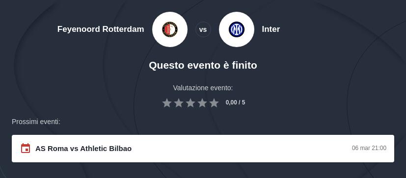 Pronostico Vincente Inter - Feyenoord