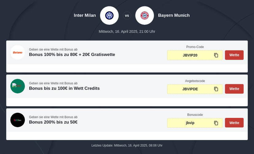 Inter Mailand - Bayern München Wettquoten