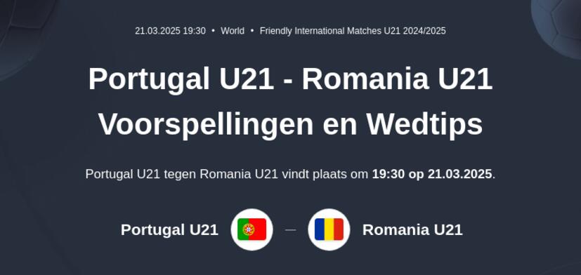 Portugal U21 - Romania U21 Voorspellingen en Wedtips