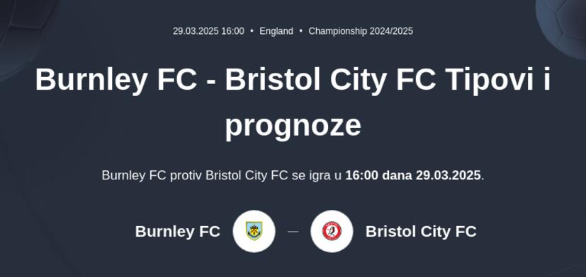 Burnley - Bristol City FC Tipovi i prognoze