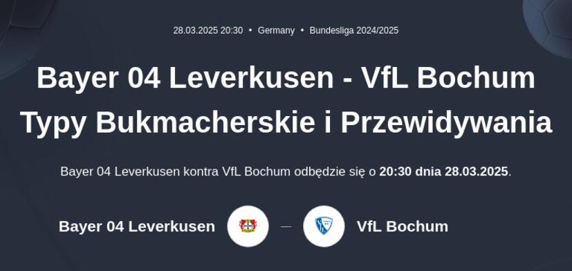 Bayer 04 Leverkusen - VfL Bochum Typy Bukmacherskie i Przewidywania