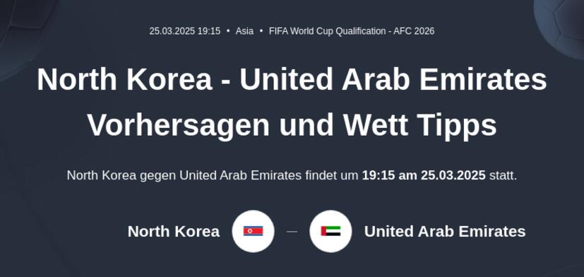 North Korea - United Arab Emirates Vorhersagen und Wett Tipps