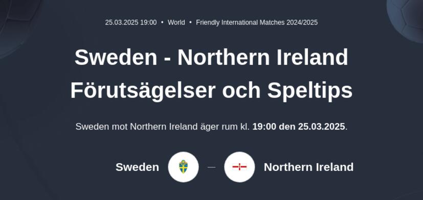 Sweden - Northern Ireland Förutsägelser och Speltips
