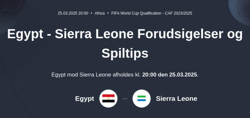 Egypt - Sierra Leone Forudsigelser og Spiltips