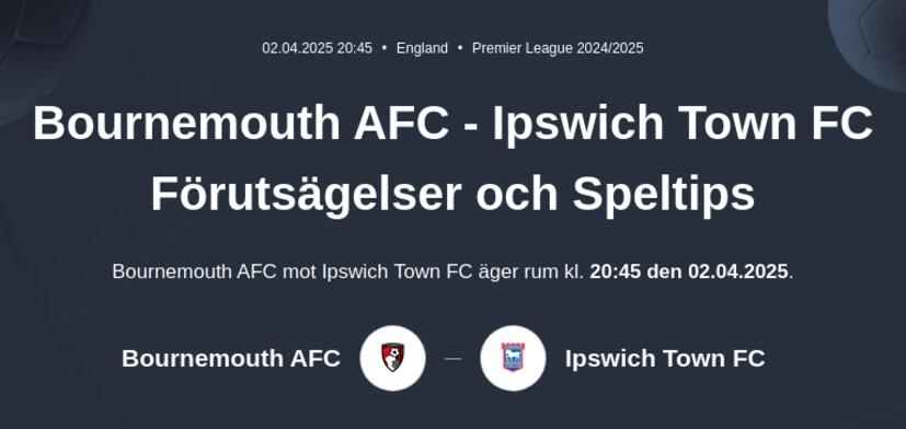 AFC Bournemouth - Ipswich Town FC Förutsägelser och Speltips