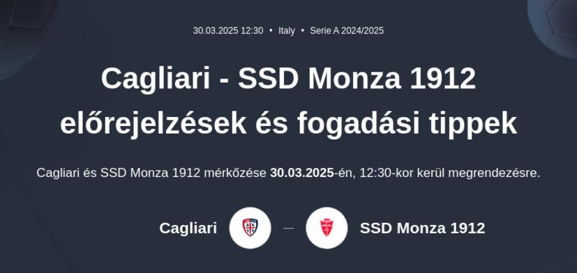 Cagliari - SSD Monza 1912 előrejelzések és fogadási tippek