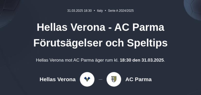 Hellas Verona - Parma Förutsägelser och Speltips