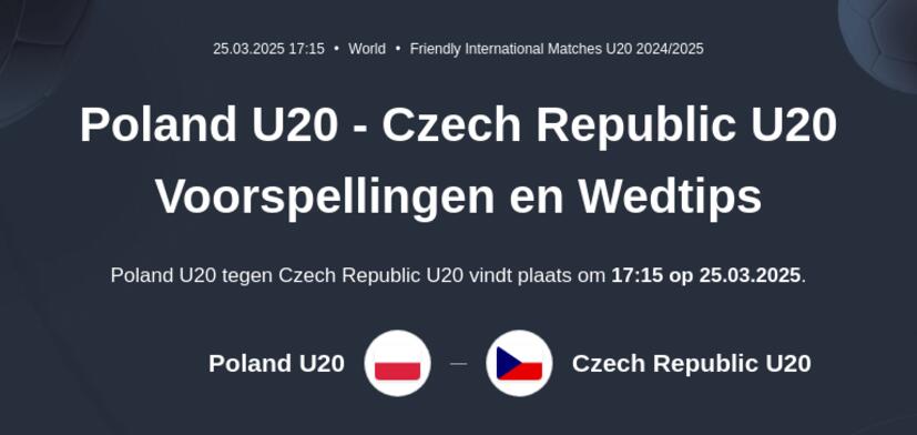 Poland U20 - Czech Republic U20 Voorspellingen en Wedtips