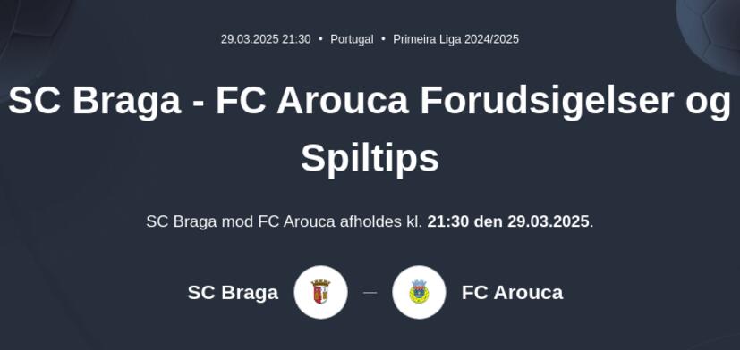 SC Braga - FC Arouca Forudsigelser og Spiltips