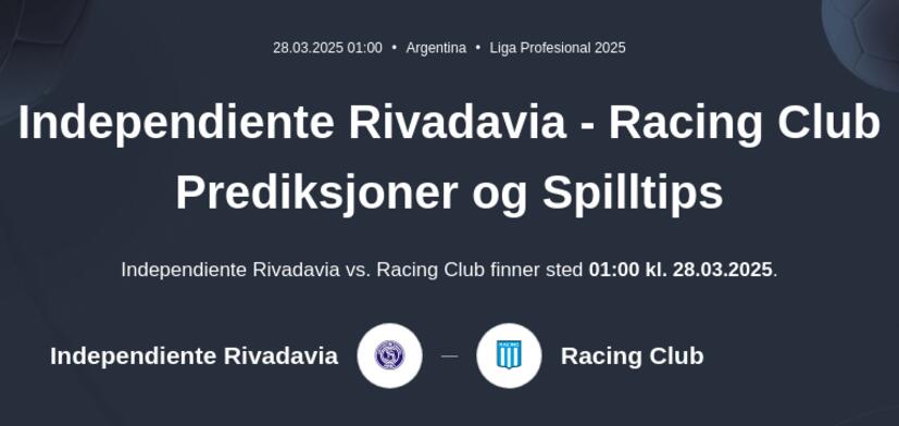 Independiente Rivadavia - Racing Club Prediksjoner og Spilltips