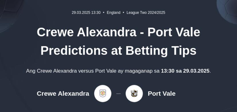 Crewe Alexandra - Port Vale Predictions at Betting Tips