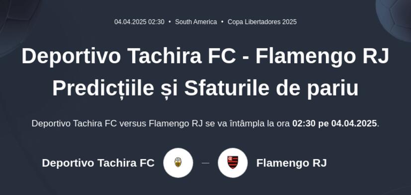 Deportivo Tachira FC - Flamengo Predicțiile și Sfaturile de pariu 