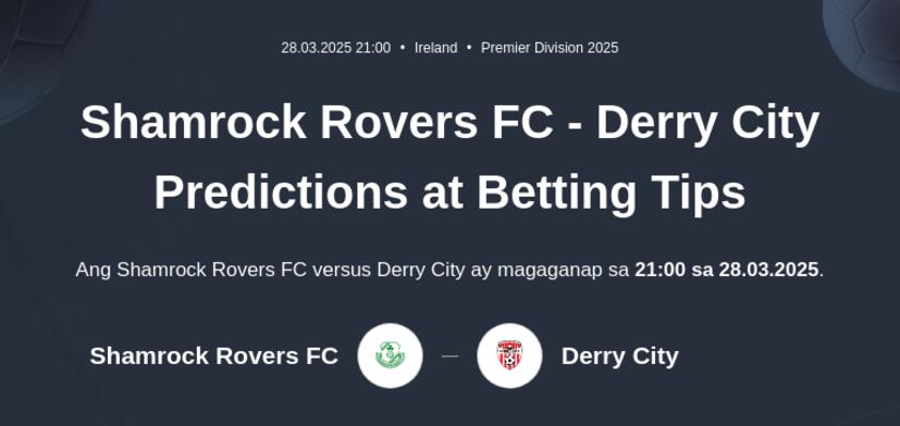 Shamrock Rovers FC - Derry City Predictions at Betting Tips