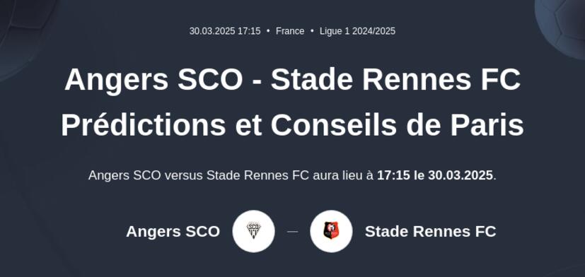 Angers SCO - Stade Rennais Prédictions et Conseils de Paris
