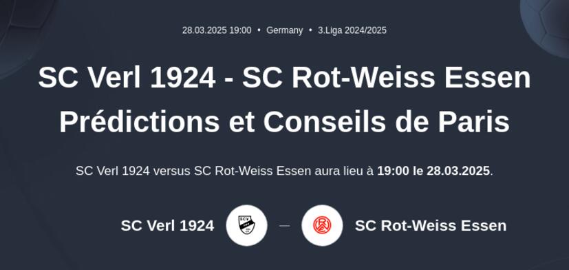 SC Verl 1924 - SC Rot-Weiss Essen Prédictions et Conseils de Paris