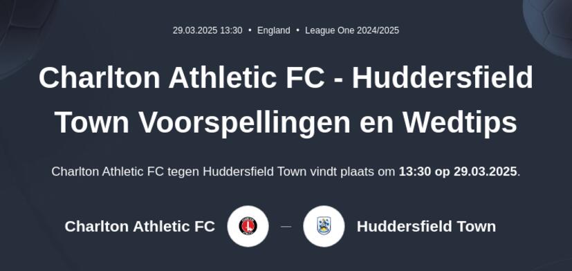 Charlton Athletic FC - Huddersfield Town Voorspellingen en Wedtips