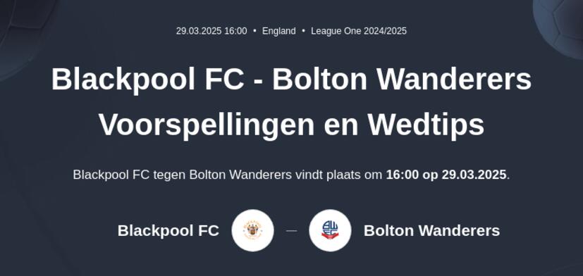 Blackpool FC - Bolton Wanderers Voorspellingen en Wedtips