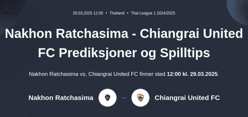 Nakhon Ratchasima - Chiangrai United FC Prediksjoner og Spilltips