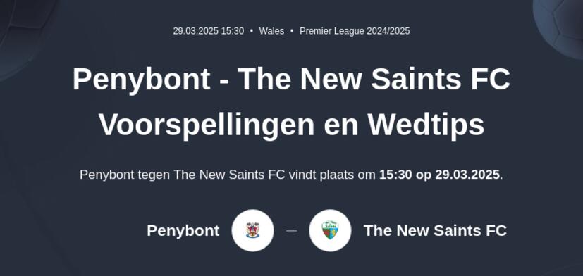 Penybont - The New Saints FC Voorspellingen en Wedtips