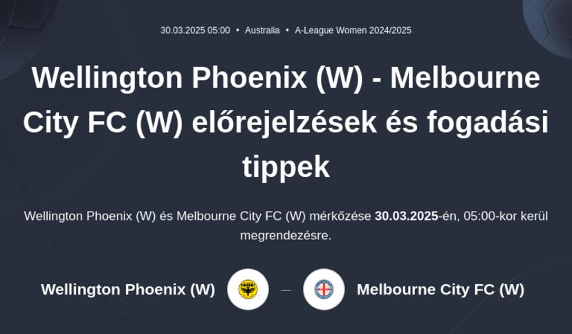 Wellington Phoenix (W) - Melbourne City FC (W) előrejelzések és fogadási tippek