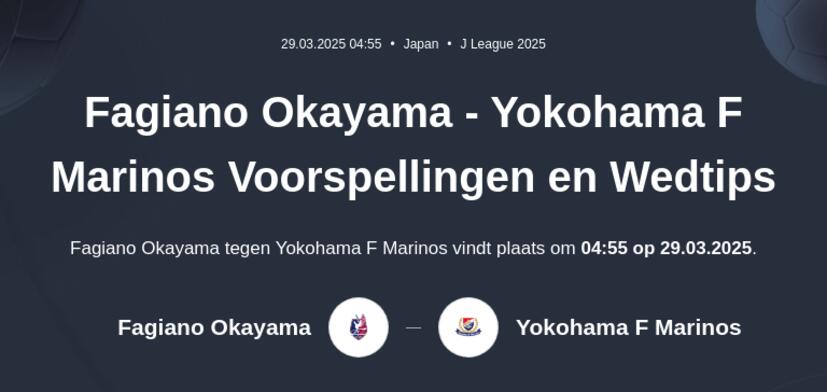 Fagiano Okayama - Yokohama F Marinos Voorspellingen en Wedtips