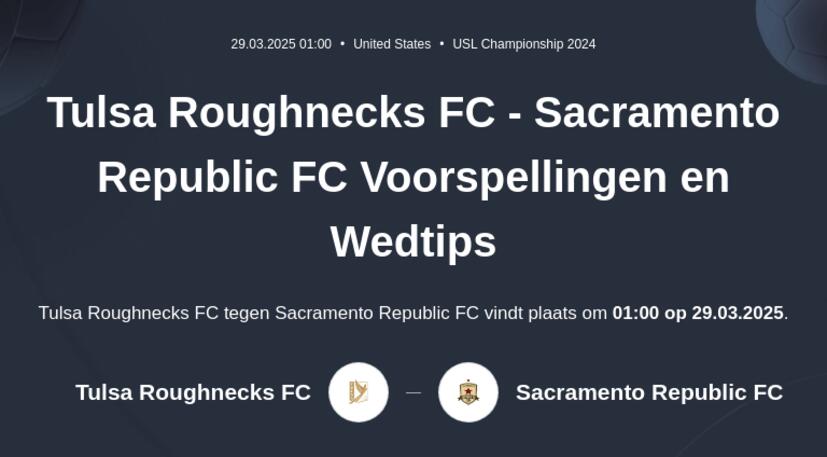 Tulsa Roughnecks FC - Sacramento Republic FC Voorspellingen en Wedtips