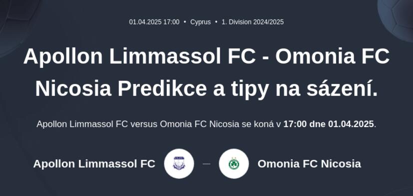 Apollon Limassol FC - Omonia Nicosia Predikce a tipy na sázení.
