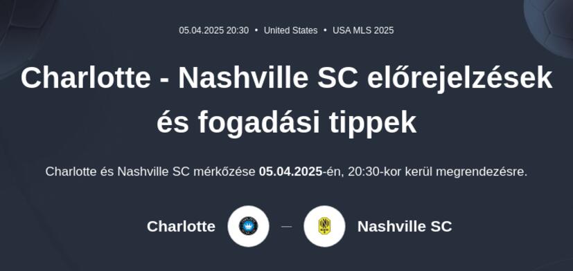 Charlotte - Nashville SC előrejelzések és fogadási tippek