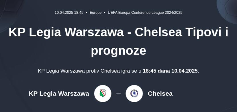 Legia Warszawa - Chelsea Tipovi i prognoze