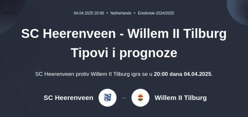 SC Heerenveen - Willem II Tipovi i prognoze
