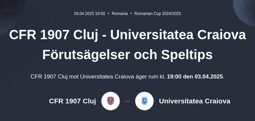CFR 1907 Cluj - Universitatea Craiova Förutsägelser och Speltips