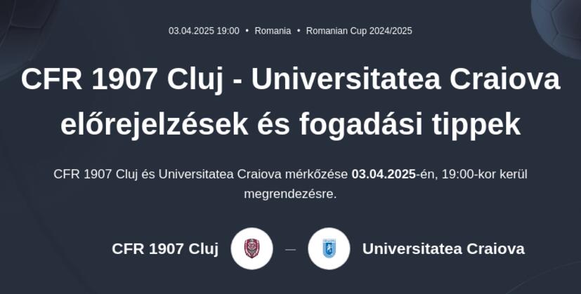 CFR 1907 Cluj - Universitatea Craiova előrejelzések és fogadási tippek