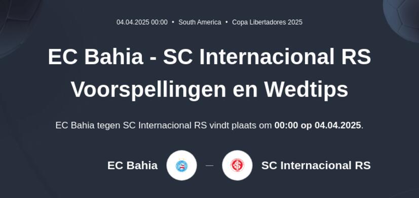 EC Bahia - SC Internacional RS Voorspellingen en Wedtips