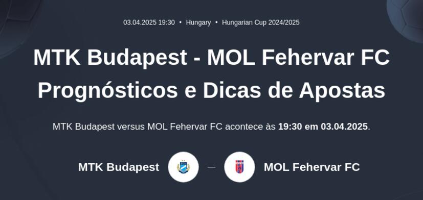 MTK Budapest - MOL Fehérvár FC Prognósticos e Dicas de Apostas