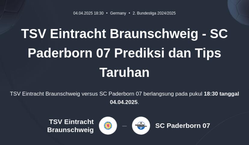 TSV Eintracht Braunschweig - SC Paderborn 07 Prediksi dan Tips Taruhan