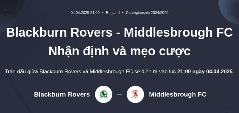Blackburn Rovers - Middlesbrough Nhận định và mẹo cược