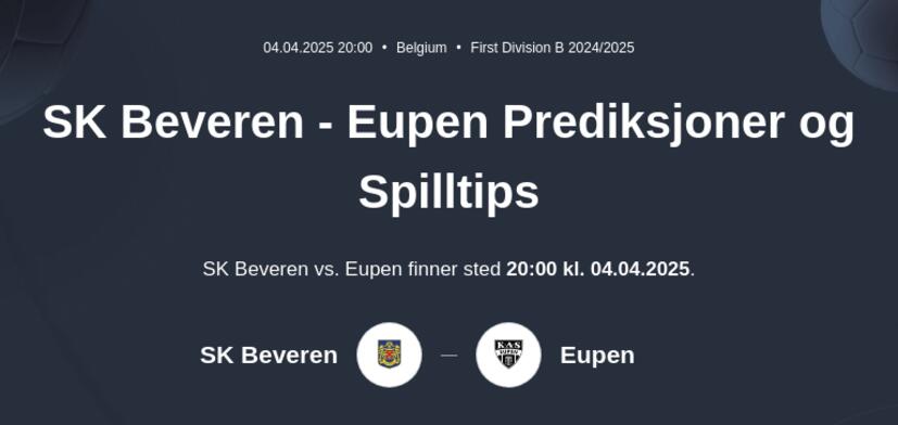 SK Beveren - Eupen Prediksjoner og Spilltips
