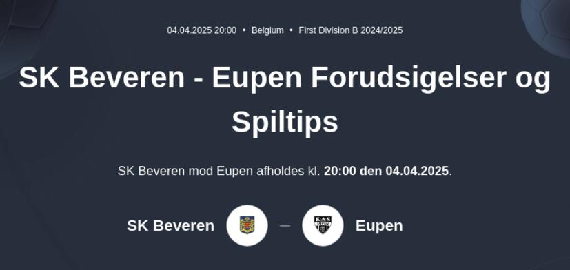 SK Beveren - Eupen Forudsigelser og Spiltips