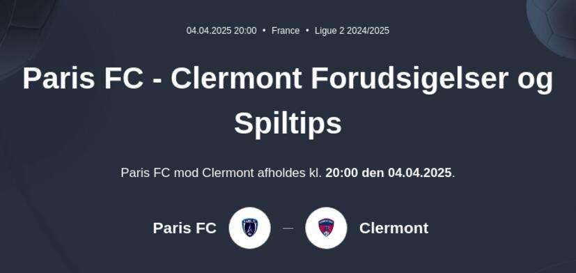 Paris FC - Clermont Forudsigelser og Spiltips