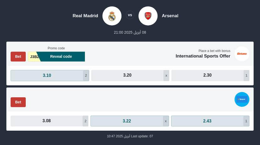 توقعات آرسنال ضد ريال مدريد
