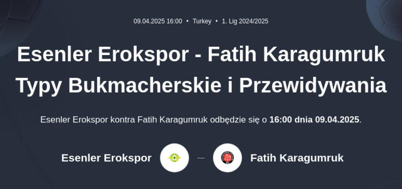 Esenler Erokspor - Fatih Karagumruk Typy Bukmacherskie i Przewidywania