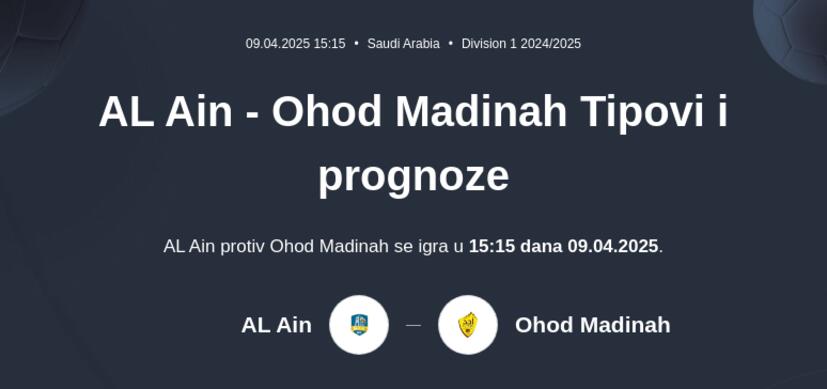 Al Ain - Ohod Madinah Tipovi i prognoze