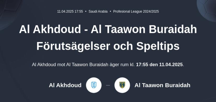 Al Akhdoud - Al Taawon Buraidah Förutsägelser och Speltips