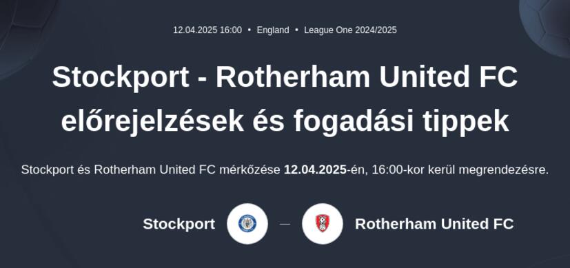 Stockport - Rotherham United FC előrejelzések és fogadási tippek