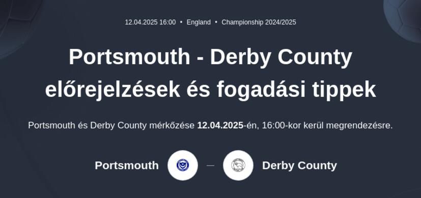 Portsmouth - Derby County előrejelzések és fogadási tippek